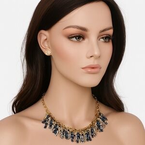 Gold Dangling Charm Necklace & Earring Set - Chic Beaded Women's Fashion Jewelry